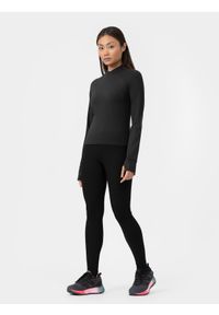 4f - Legginsy z prążkowanej dzianiny z otworem na piętę damskie. Okazja: na co dzień. Stan: podwyższony. Kolor: czarny. Materiał: dzianina, prążkowany. Długość: długie. Styl: casual #1