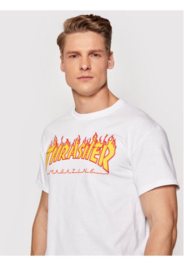 Thrasher T-Shirt Flame Biały Regular Fit. Kolor: biały. Materiał: bawełna