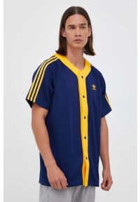 adidas Originals koszula kolor granatowy relaxed. Kolor: niebieski. Materiał: materiał. Długość rękawa: raglanowy rękaw #1