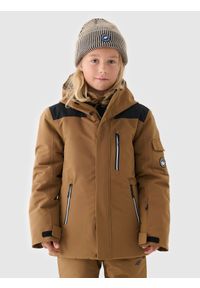 4f - 4F Kurtka snowboardowa membrana 8000 chłopięca - brązowa 146 (10-11 lat). Okazja: na co dzień. Typ kołnierza: kaptur. Kolor: brązowy. Materiał: tkanina, poliester, dzianina, materiał. Sezon: zima, lato. Styl: casual, klasyczny, sportowy #1