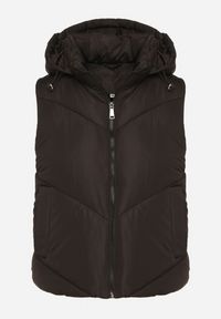 Born2be - Czarna Klasyczna Kamizelka z Pikowanymi Przeszyciami i Kapturem Ollera. Okazja: na co dzień. Typ kołnierza: kaptur. Kolor: czarny. Materiał: jeans. Styl: klasyczny #3