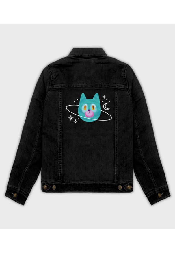 MegaKoszulki - Kurtka jeansowa damska Planeta Kot. Materiał: jeans. Wzór: nadruk. Sezon: wiosna. Styl: klasyczny