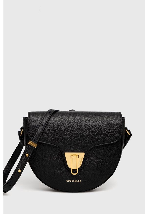 Coccinelle torebka skórzana kolor czarny. Kolor: czarny. Materiał: skórzane. Rodzaj torebki: na ramię