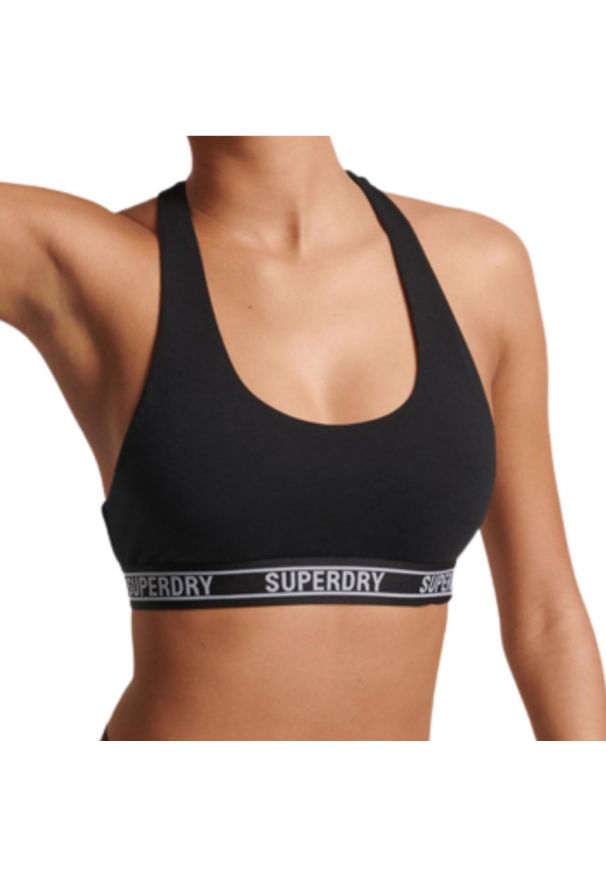 Biustonosz sportowy damski Superdry Logo Crop. Kolor: czarny. Materiał: elastan, bawełna