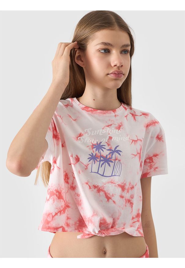 4f - 4F T-shirt z nadrukiem dziewczęcy - multikolor 152 (11-12 lat). Okazja: na co dzień. Kolor: wielokolorowy. Materiał: bawełna, jersey, dzianina. Długość rękawa: krótki rękaw. Długość: krótkie. Wzór: nadruk. Sezon: lato. Styl: sportowy, casual