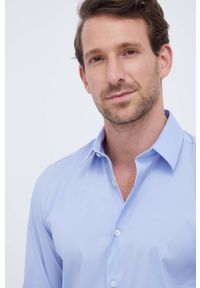 United Colors of Benetton koszula męska kolor niebieski regular z kołnierzykiem klasycznym. Typ kołnierza: kołnierzyk klasyczny. Kolor: niebieski. Materiał: tkanina. Styl: klasyczny #3