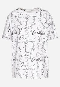 Born2be - Biały T-shirt Oversize z Bawełny Zdobiony Nadrukiem Sinelra. Okazja: na co dzień. Kolor: biały. Materiał: bawełna. Wzór: aplikacja, nadruk. Styl: klasyczny, elegancki, casual #3