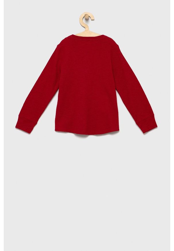 GAP Longsleeve bawełniany dziecięcy kolor czerwony gładki. Okazja: na co dzień. Kolor: czerwony. Materiał: bawełna. Długość rękawa: długi rękaw. Wzór: gładki. Styl: casual