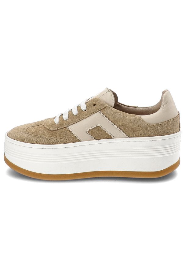 Beżowe Sneakersy Carinii Modne Obuwie Damskie Na Platformie. Okazja: na spacer, na co dzień. Kolor: beżowy. Materiał: zamsz. Obcas: na platformie. Styl: elegancki, casual
