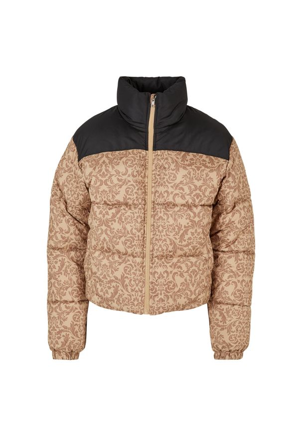 Damska kurtka puchowa retro Urban Classics AOP Retro. Kolor: beżowy. Materiał: puch. Styl: retro