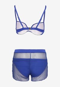 Born2be - Granatowe Bikini Biustonosz z Push-Up Majtki Typu Figi i Szorty z Siateczki Vikkaila. Kolor: niebieski