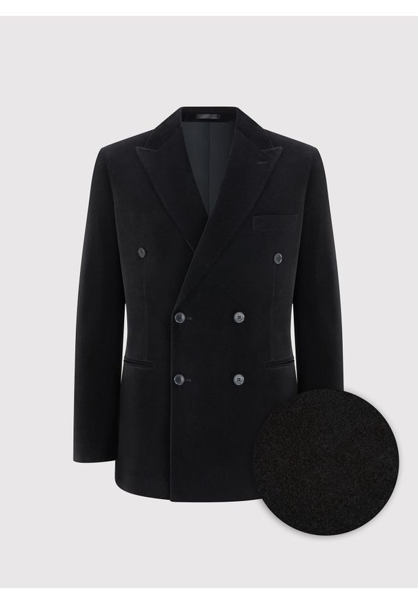 Pako Lorente - PAKO LORENTE – Czarna dwurzędowa marynarka męska. Okazja: na karnawał. Kolor: czarny. Materiał: poliester, bawełna