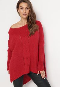 Born2be - Czerwony Sweter Wełniany Oversize Cordrei. Kolor: czerwony. Materiał: wełna. Długość: długie #1