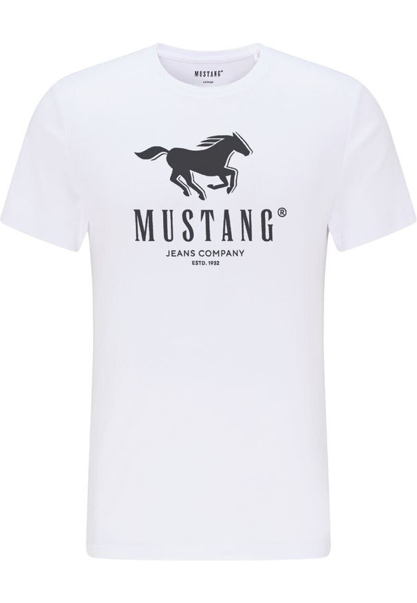 Mustang - MUSTANG ALEX C PRINT MĘSKI T-SHIRT KOSZULA LOGO TEE GENERAL WHITE 1015051 2045. Okazja: na co dzień. Materiał: bawełna. Wzór: nadruk. Styl: klasyczny, casual, elegancki