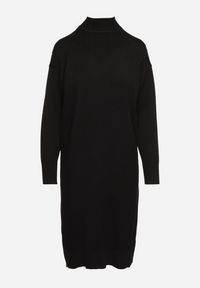 Born2be - Czarna Sweterkowa Sukienka Półgolf z Modalem i Wiskozą Ozdobiona Prążkowanymi Wstawkami Ennaira. Okazja: na spotkanie biznesowe. Kolor: czarny. Materiał: prążkowany, wiskoza. Długość rękawa: długi rękaw. Wzór: aplikacja. Styl: klasyczny, biznesowy #2