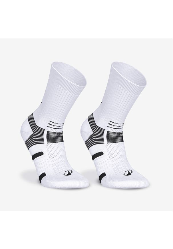 KIPSTA - Skarpety do piłki ręcznej podwyższone Kipsta HB500 MID x2. Kolor: czarny, wielokolorowy, biały. Materiał: poliamid, bawełna, materiał, elastan. Wzór: ze splotem. Sport: piłka ręczna