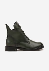 Born2be - Zielone Sznurowane Botki na Płaskiej Podeszwie z Ozdobnym Detalem Derandora. Kolor: zielony. Materiał: jeans. Obcas: na płaskiej podeszwie #3
