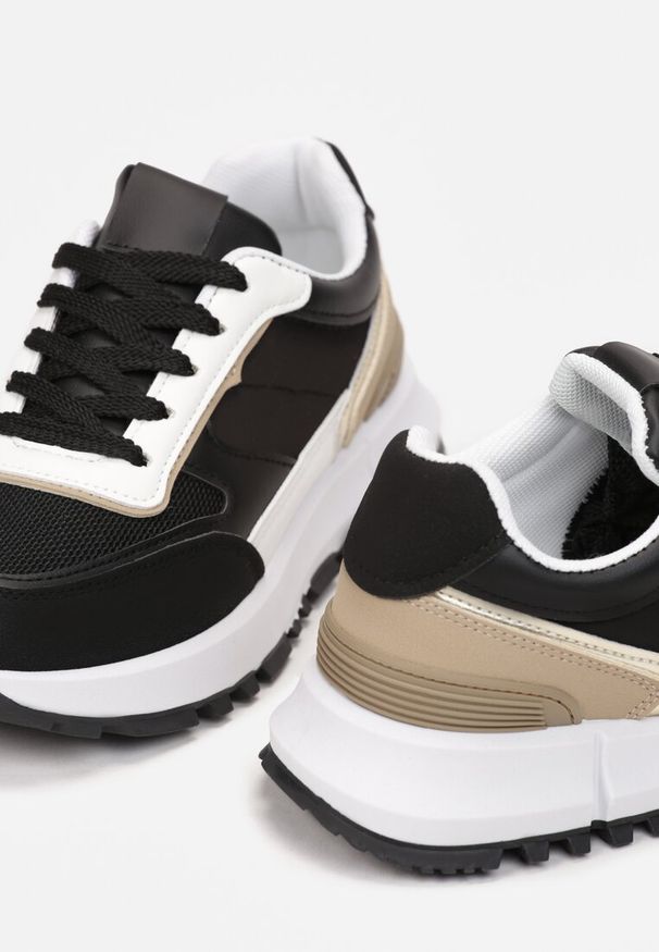Born2be - Czarne Sneakersy na Grubej Podeszwie z Wstawkami Mikel. Wysokość cholewki: przed kostkę. Kolor: czarny. Materiał: materiał. Szerokość cholewki: normalna