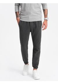 Ombre Clothing - Spodnie męskie dresowe CARROT ze strukturalnej dzianiny - grafitowy melanż V1. Kolor: szary. Materiał: dresówka, dzianina. Wzór: melanż #6
