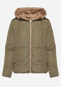 Born2be - Ciemnobeżowa Dwustronna Pikowana Kurtka z Kapturem Ściągana przy Rękawach Nevelas. Okazja: na co dzień, na spacer. Typ kołnierza: kaptur. Kolor: beżowy. Materiał: jeans. Wzór: aplikacja. Styl: casual, elegancki, sportowy #4