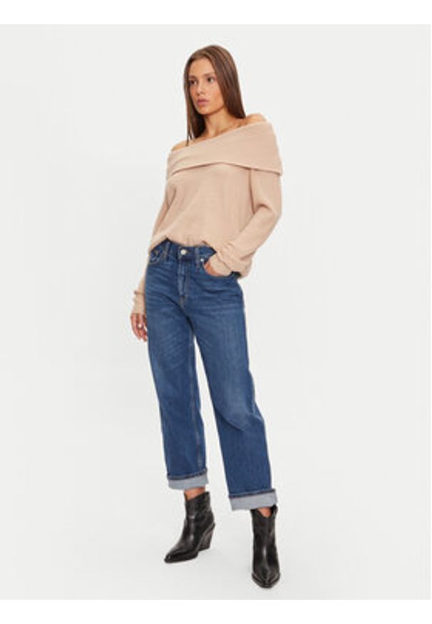 Brave Soul Sweter LK-248EVERLYNB Beżowy Regular Fit. Kolor: beżowy. Materiał: syntetyk