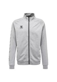 Zapinana na zamek bawełniana bluza dresowa Hummel Move Grid. Kolor: szary. Materiał: bawełna, dresówka. Wzór: nadruk. Sport: piłka nożna #1