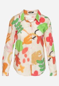 Born2be - Beżowo-Zielona Koszula z Bawełny w Abstrakcyjny Kwiatowy Print Bellamist. Kolor: beżowy. Materiał: bawełna. Wzór: nadruk, kwiaty #7
