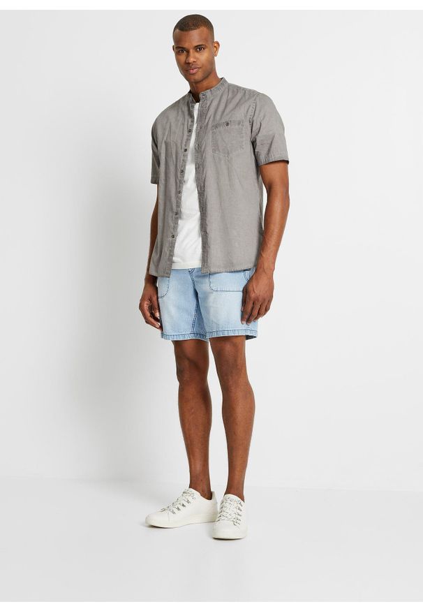 bonprix - Koszula z krótkim rękawem, z efektem wytarcia. Typ kołnierza: kołnierzyk stójkowy. Kolor: szary. Długość rękawa: krótki rękaw. Długość: krótkie. Styl: vintage