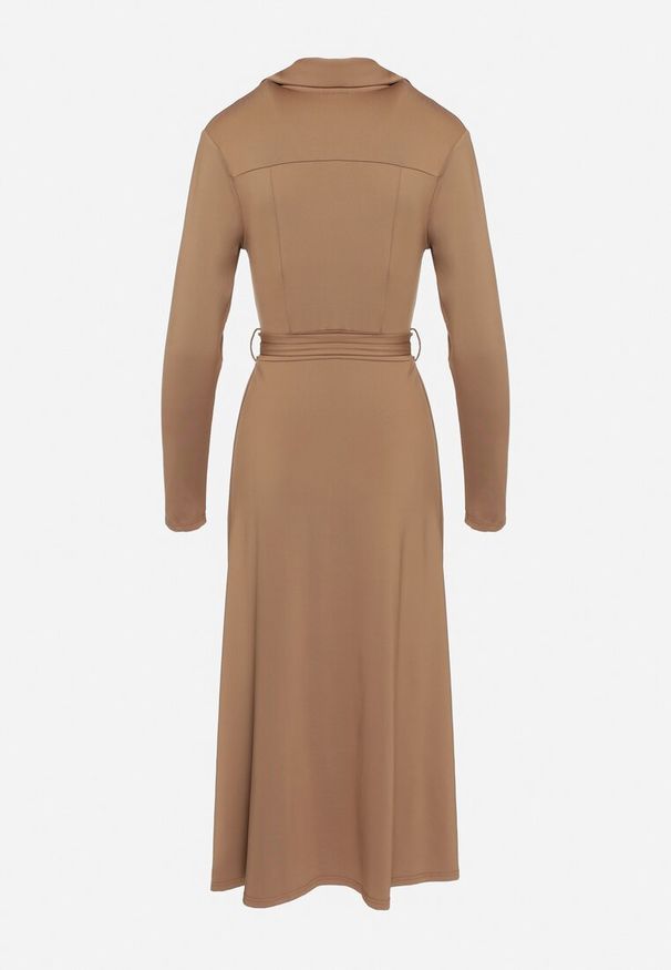 Born2be - Ciemnobeżowa Sukienka Maxi o Koszulowym Fasonie z Wiązaniem mZynlee. Okazja: na co dzień. Kolor: brązowy. Materiał: wiskoza. Typ sukienki: koszulowe. Styl: casual, klasyczny, elegancki. Długość: maxi