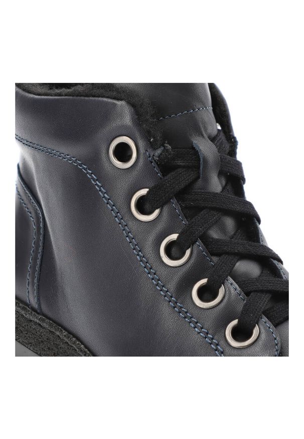 Granatowe Trzewiki Armodo Ocieplane Buty Damskie. Zapięcie: sznurówki. Kolor: niebieski. Materiał: futro, jeans, materiał, skóra. Sezon: zima. Styl: elegancki, klasyczny