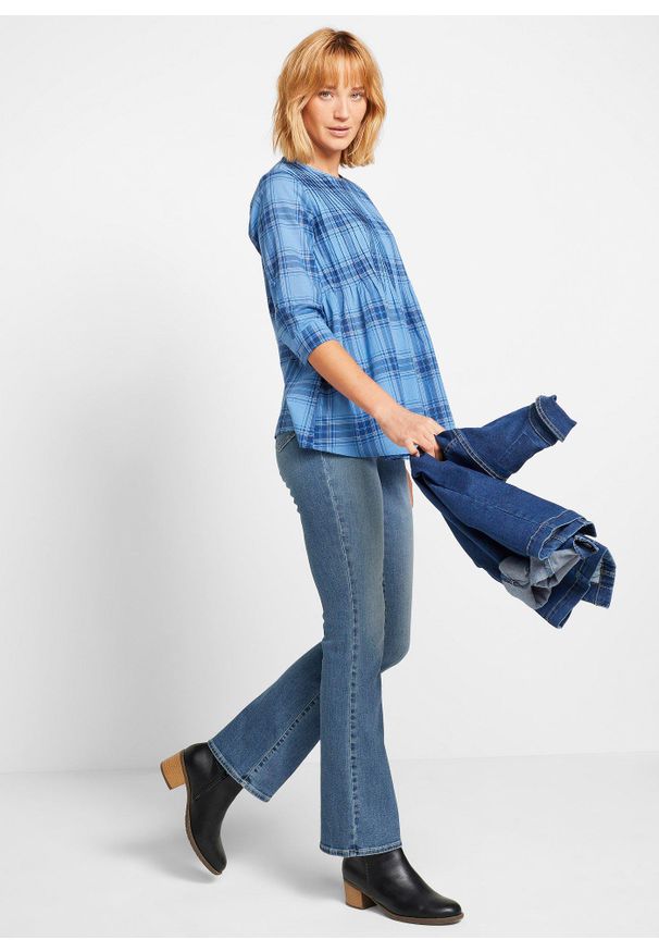 bonprix - Dżinsy w fasonie bootcut, mid waist, z bawełny organicznej. Kolor: niebieski