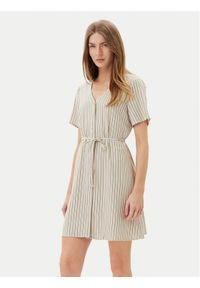 Vero Moda Sukienka letnia Mymilo 10322976 Beżowy Loose Fit. Kolor: beżowy. Materiał: len, wiskoza. Sezon: lato
