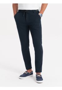 Ombre Clothing - Dzianinowe spodnie męskie z gumką w pasie - granatowe V3 OM-PACP-0116 - XXL. Kolor: niebieski. Materiał: dzianina #4