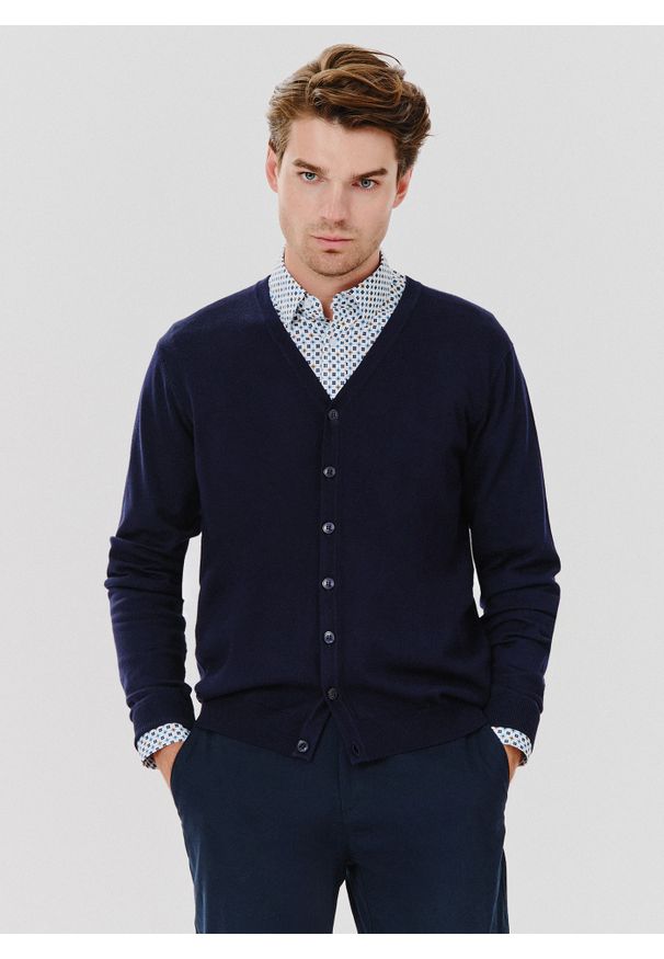 Pako Lorente - PAKO LORENTE – Męski kardigan w kolorze granatowym. Kolor: niebieski. Materiał: poliamid, wiskoza. Sezon: jesień