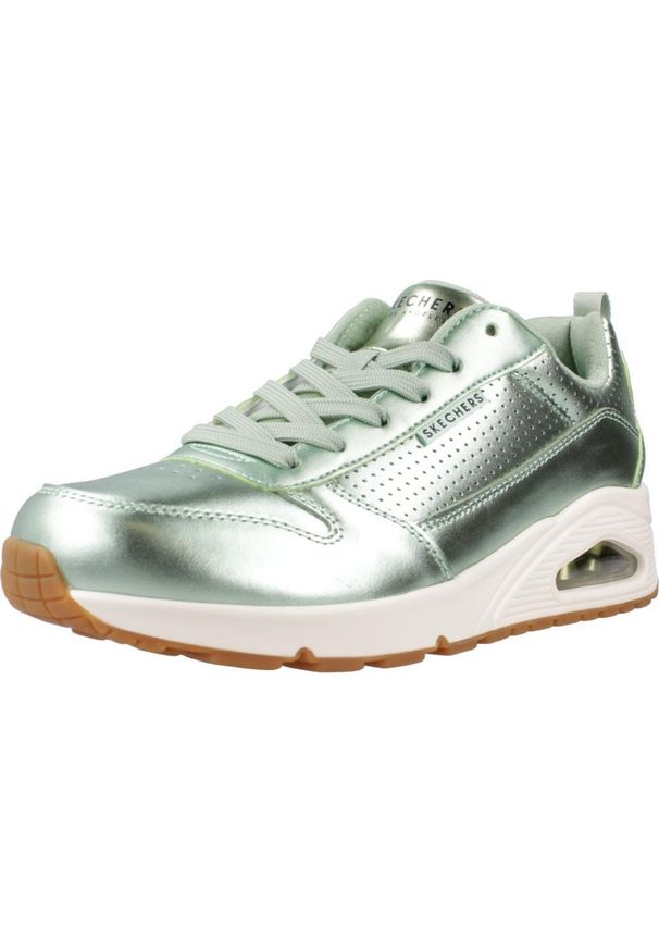 skechers - Kapcie SKECHERS UNO - METALLIXS Zielony. Okazja: na co dzień. Kolor: zielony. Materiał: syntetyk, tkanina