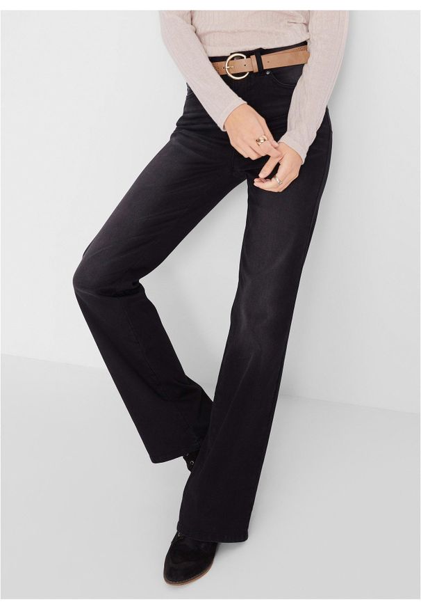 bonprix - Modelujące dżinsy o kroju bootcut, mid waist. Kolor: czarny