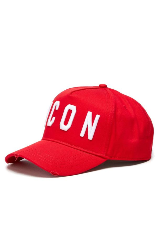 DSQUARED2 - Czerwona czapka z haftem Icon. Kolor: czerwony. Materiał: bawełna. Wzór: haft