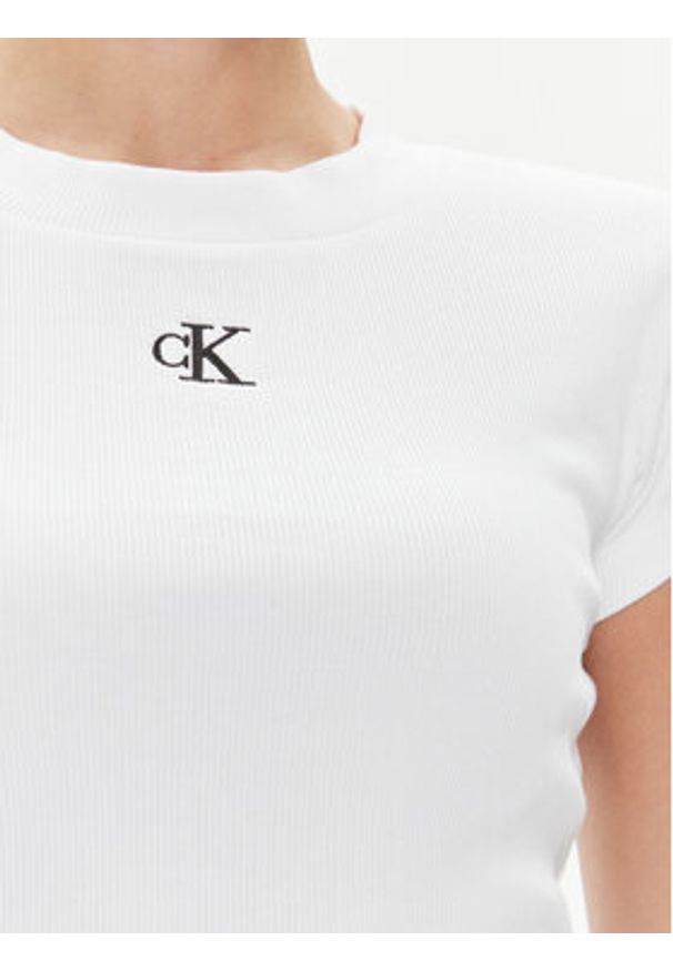 Calvin Klein Jeans T-Shirt J20J218337 Biały Slim Fit. Kolor: biały. Materiał: bawełna