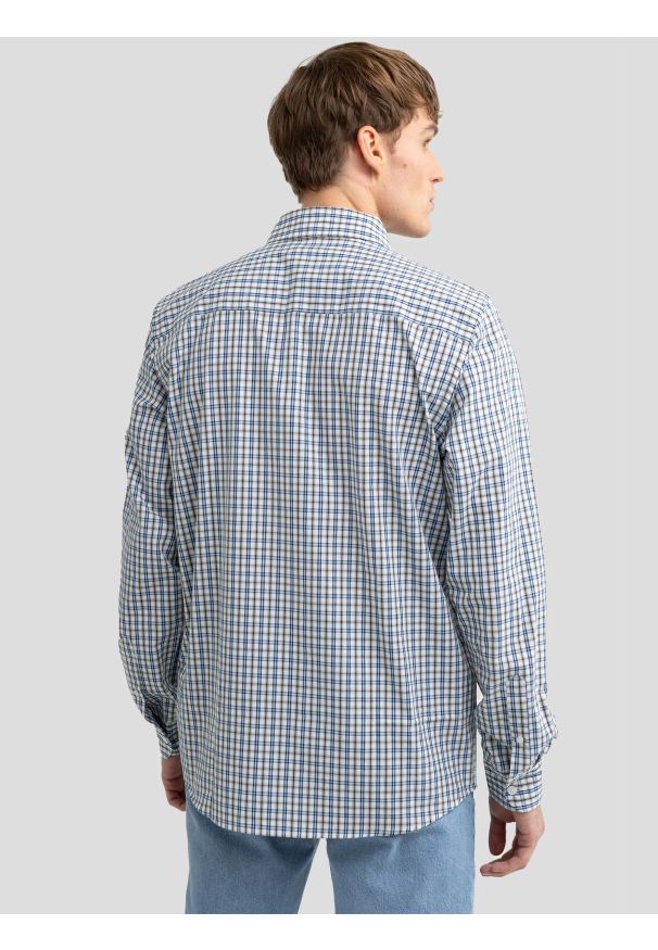 Big-Star - Koszula męska bawełniana w kratę granatowa Giberno 403. Okazja: na spotkanie biznesowe. Typ kołnierza: kołnierzyk klasyczny, button down. Kolor: niebieski. Materiał: bawełna. Wzór: haft, kratka. Styl: klasyczny, wakacyjny, biznesowy