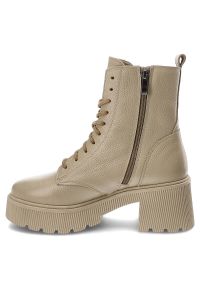 Beżowe Botki Armodo Ocieplane Buty Damskie. Kolor: beżowy. Materiał: materiał, skóra. Styl: elegancki #4