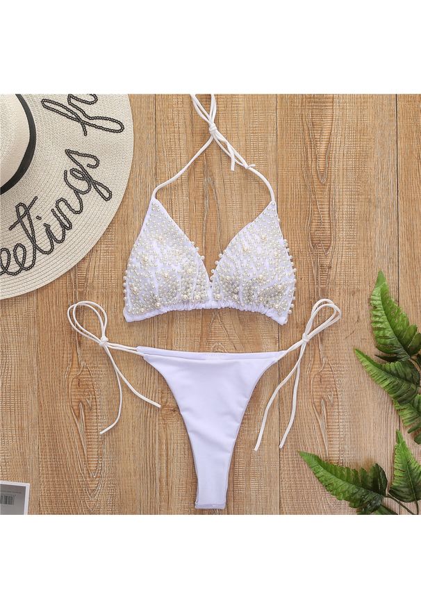 Intica - Bikini wiązane regulowane na plażę i basen Gorana. Kolor: biały. Materiał: materiał
