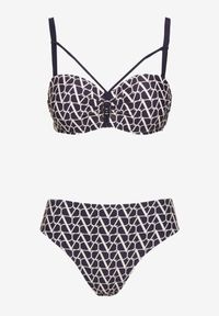 Renee - Granatowe Bikini Biustonosz i Majtki Typu Figi w Geometryczny Wzór Linarissa. Kolor: niebieski. Wzór: geometria