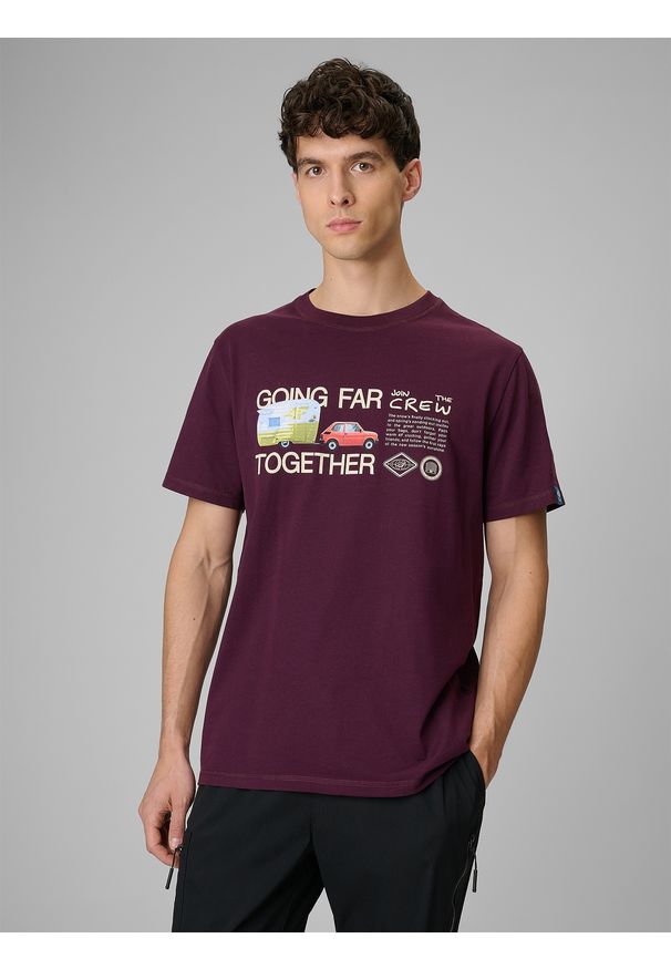 4f - 4F T-shirt regular z nadrukiem męski - fioletowy XL. Okazja: na co dzień. Kolor: fioletowy. Materiał: dzianina, bawełna, materiał. Wzór: nadruk. Styl: casual, klasyczny