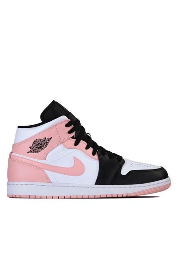 Buty do chodzenia męskie Nike Air Jordan 1 Retro Mid Crimson Tint. Kolor: czarny, różowy, wielokolorowy. Materiał: skóra, syntetyk, materiał. Szerokość cholewki: normalna. Model: Nike Air Jordan. Sport: turystyka piesza