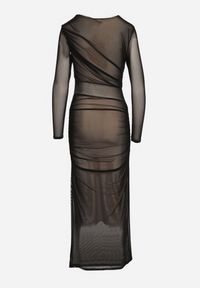 Born2be - Czarno-Beżowa Dopasowana Sukienka Maxi z Siateczki Stolisse. Okazja: na imprezę. Kolor: czarny. Materiał: wiskoza. Typ sukienki: proste. Styl: klasyczny, elegancki. Długość: maxi #4