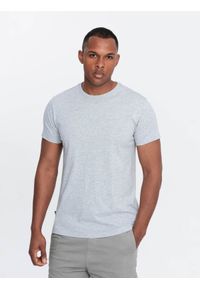 Ombre Clothing - Męski klasyczny bawełniany T-shirt BASIC - szary melanż V5 OM-TSBS-0146 - XXL. Okazja: na co dzień. Kolor: szary. Materiał: bawełna. Wzór: melanż. Styl: klasyczny #1