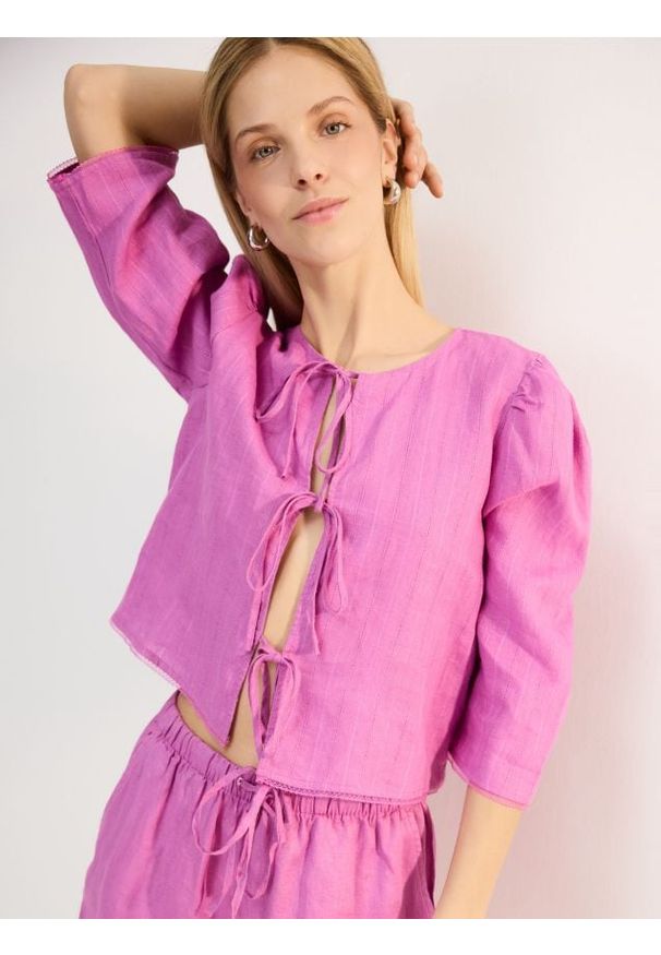 Reserved - Lniana bluzka - fioletowy. Kolor: fioletowy. Materiał: len