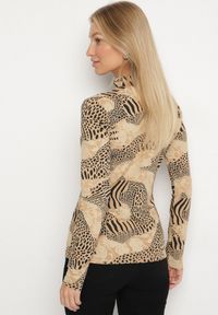 Born2be - Beżowo-Czarna Bawełniana Bluzka w Panterkę z Półgolfem i Długim Rękawem Unilae. Okazja: na co dzień. Kolor: beżowy. Materiał: bawełna. Długość rękawa: długi rękaw. Długość: długie. Wzór: motyw zwierzęcy. Styl: casual #6