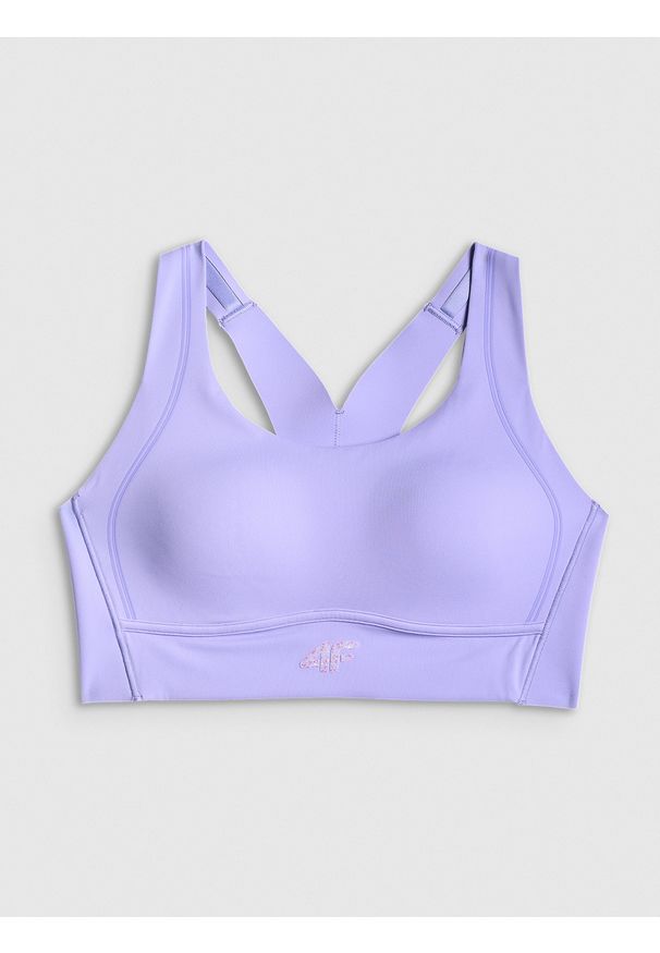 4f - 4F Biustonosz treningowy z wysokim wsparciem damski - fioletowy M. Kolor: fioletowy. Materiał: guma, skóra, włókno. Wzór: gładki. Sport: fitness