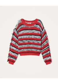 TwinSet - TWINSET - Sweter w paski z frędzlami. Kolor: szary. Materiał: prążkowany. Długość rękawa: długi rękaw. Długość: długie. Wzór: paski #3